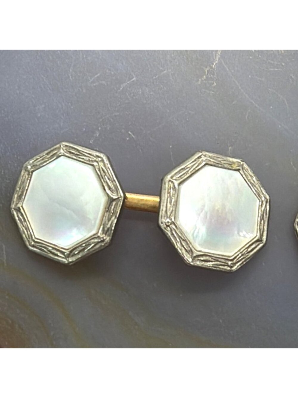 Cufflinks Art Deco Mother of Pearl Rolled Gold Plate Tuxedo Double Sided Vintage